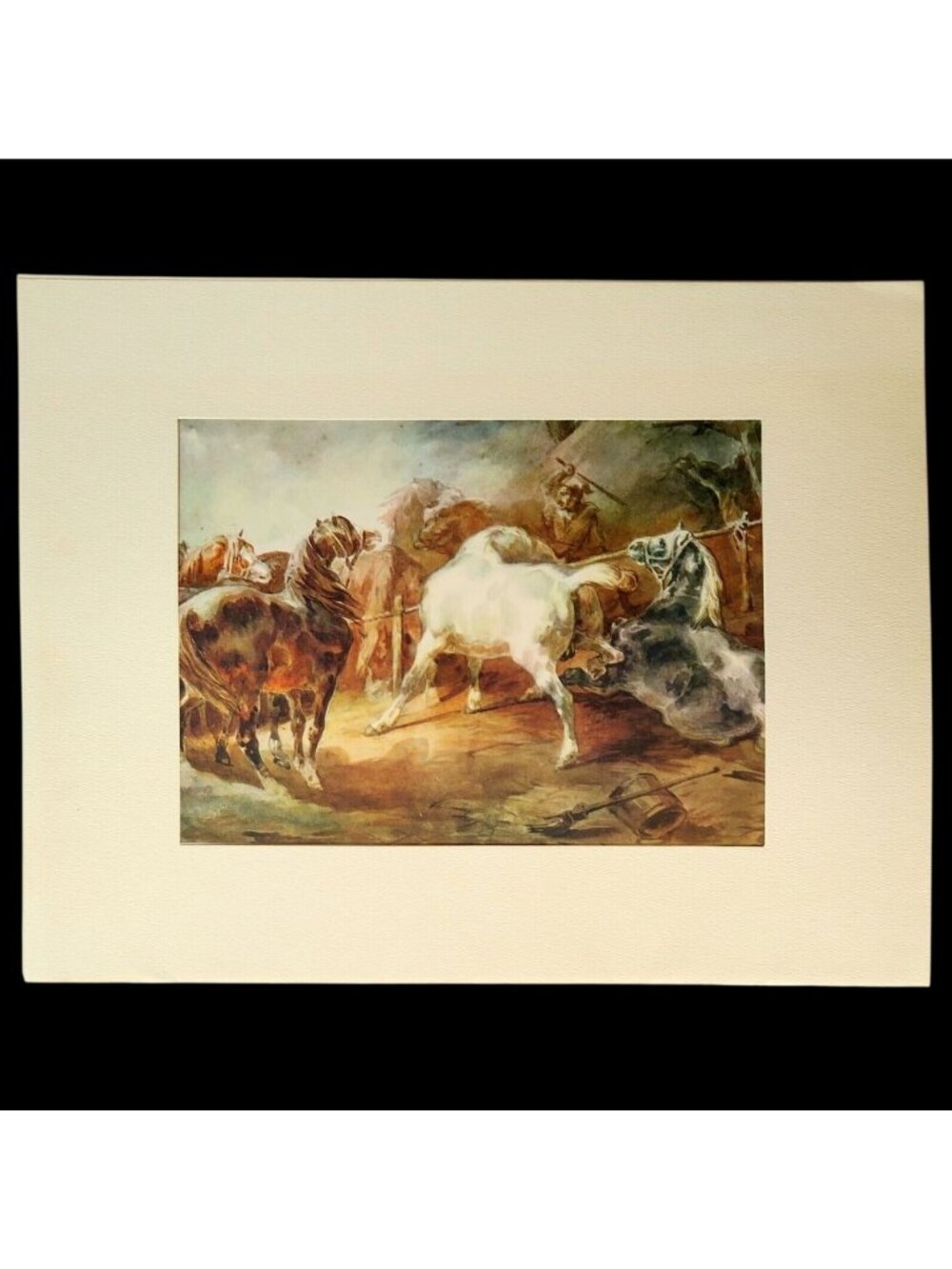 Fighting Horses Art Print by Théodore Géricault – 1960s Shorewood Lithograph